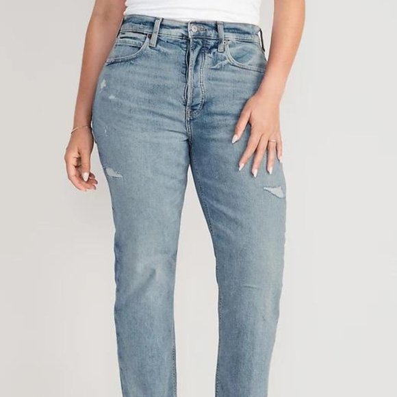 Old Navy Extra High-Waisted Button-Fly Ripped Cut-Off Straight Ankle Jeans New - Picture 6 of 9